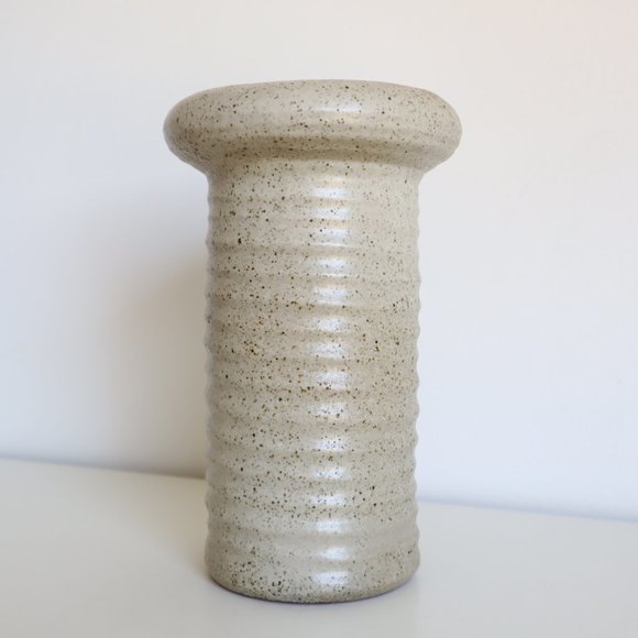 Vintage Handmade Speckled Ceramic Column Flare Rim Vase - Picture 3 of 12